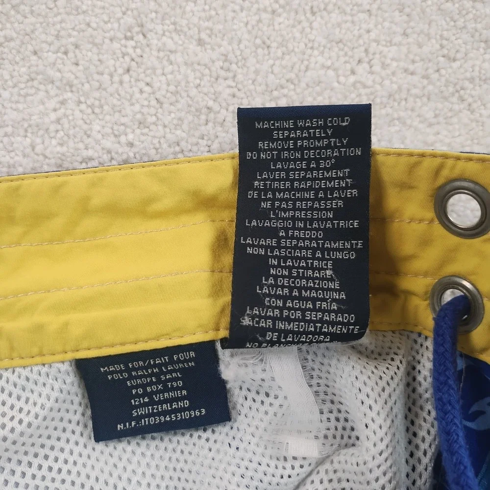 VTG Ralph Lauren Polo Jeans  Board Shorts Mens XL Blue AOP MeshLined Logos Swim